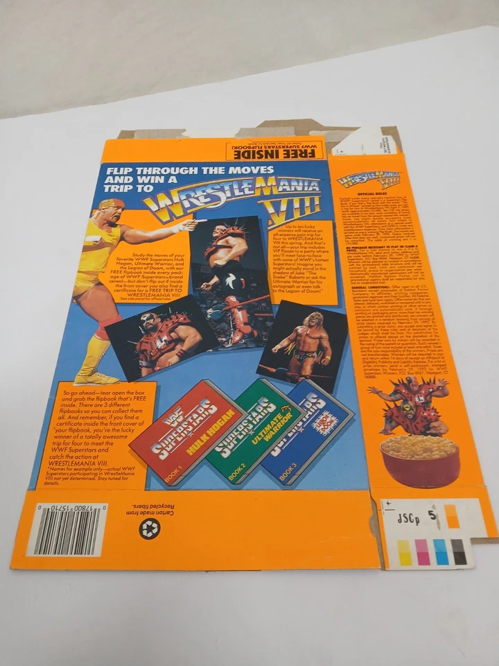 Caja de cereales vintage 1991 WWF Superstars Cereal Road Warriors promoción de lucha libre años 90 Foto 2 de 4