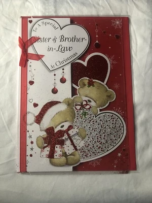 BGC STUDIOS Sister & Brother In Law Christmas Card Bears & Hearts Free Postage & Packaging
