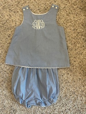 4T Blue Checkered 2 Piece Outfit  Embroidered W