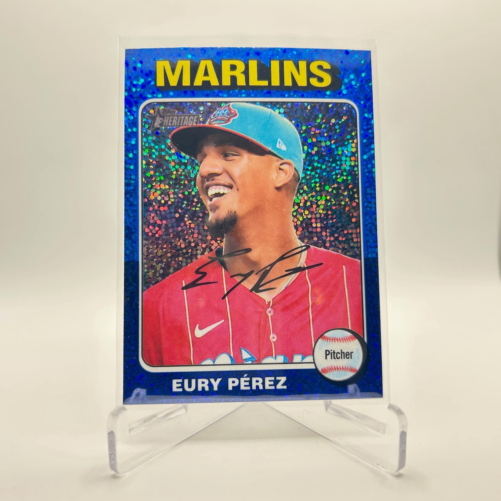 2024 Topps Heritage Chrome Blue Sparkle Refractor #374 Eury Perez