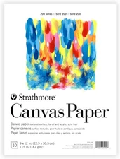 Strathmore 200 Series Canvas Paper, Tape Bound Pad, 9x12 inches, 9x12, White 