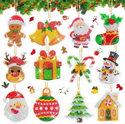 12 Pcs Christmas Diamond Art Keychains Party Favors, DIY 5D Christmas Ornaments