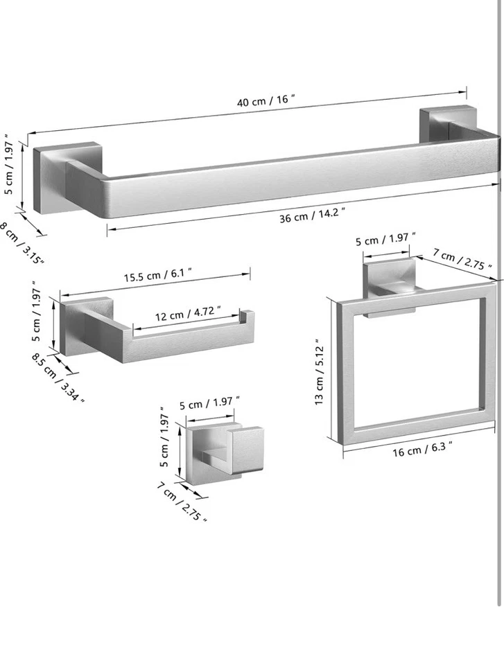 5-teiliges Badezimmer Hardware Set Gebürstetes Nickel Handtuchhalter Set SUS304 Edelstahl S... - Bild 2 von 2
