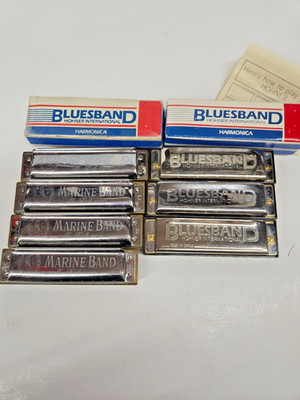 Vtg M. Hohner Marine Band & Blues Band Harmonics Made in Germany C, D & G Cords