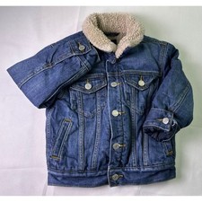 Gap Kids Sherpa Lined Denim Jacket Size XS 4-5 Yrs Blue Trucker Jean Coat Fleece