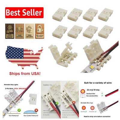 6A Rated Solderless LED Strip Connectors - Perfect for 8mm Tape Lights - 10-Pack