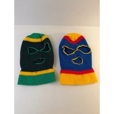  2 VTG Knit 70s Ski Robber Mask Full Face 3 Hole Multi-Color Retro Balaclava