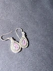VTG 925 Sterling Teardrop W/Pink CZ Dangle Earrings W/Beaded Halo 3.01g Lot X