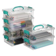 6-Pack Large Stackable Pencil Boxes with Handles, Transparent Pencil Case wit...