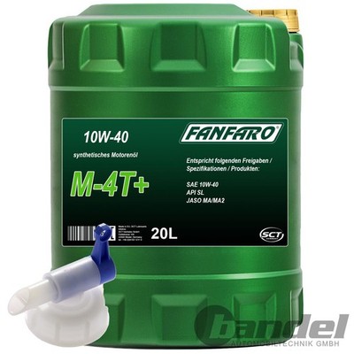 20 LITER FANFARO M-4T+ 10W-40 SYNTHETISCHES MOTORENÖL + HAHN für VIERTAKTMOTOREN