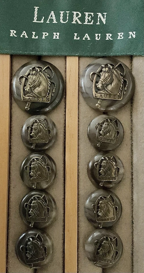 Juego de 10 botones de repuesto ecuestres cabeza de caballo Ralph Lauren latón envejecido Foto 3 de 4