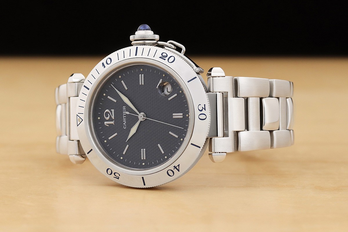 CARTIER PASHA MENS W3101755 38MM GUILLOCHE GRAY DIAL STAINLESS