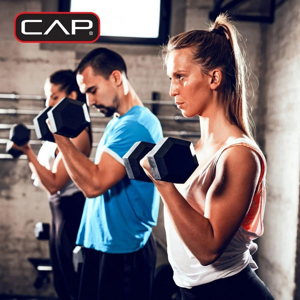 CAP Barbell Rubber 5 8 25 40 50 60 Lb Coated Hex Dumbbells Weights Pair Set of 2 - Image 2 of 4