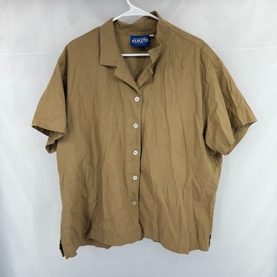 Big Bud Press Women 3XL Pantry Button Up Shirt Tan Brown Short Sleeve Linen Top