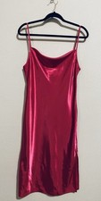 Chelsea and Violet Slip Dress Womens Large Hot Pink Satin Midi Cowl Neck Barbie