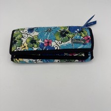 Donna Sharp Blue Floral Quilted Patchwork Credit Card Wallet Zip Snap Check Book