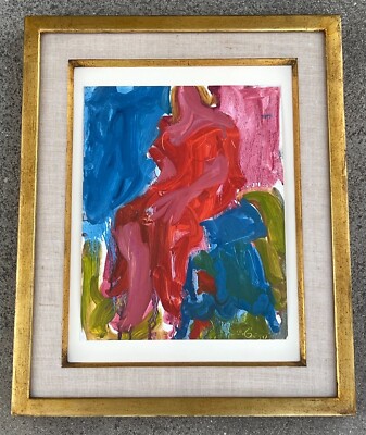 Victor Di Gesu Impressionist ''Woman in Red'' Oil and Graphite on Paper. Signed