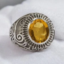 Citrine Oval Cut Gemstone With 925 Sterling Silver Ring For Men's #885 *