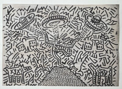 KEITH HARING アート作品 未使用 Keith Haring Figure With Dolphin 1992 Litho Print 9-1/2 x 11