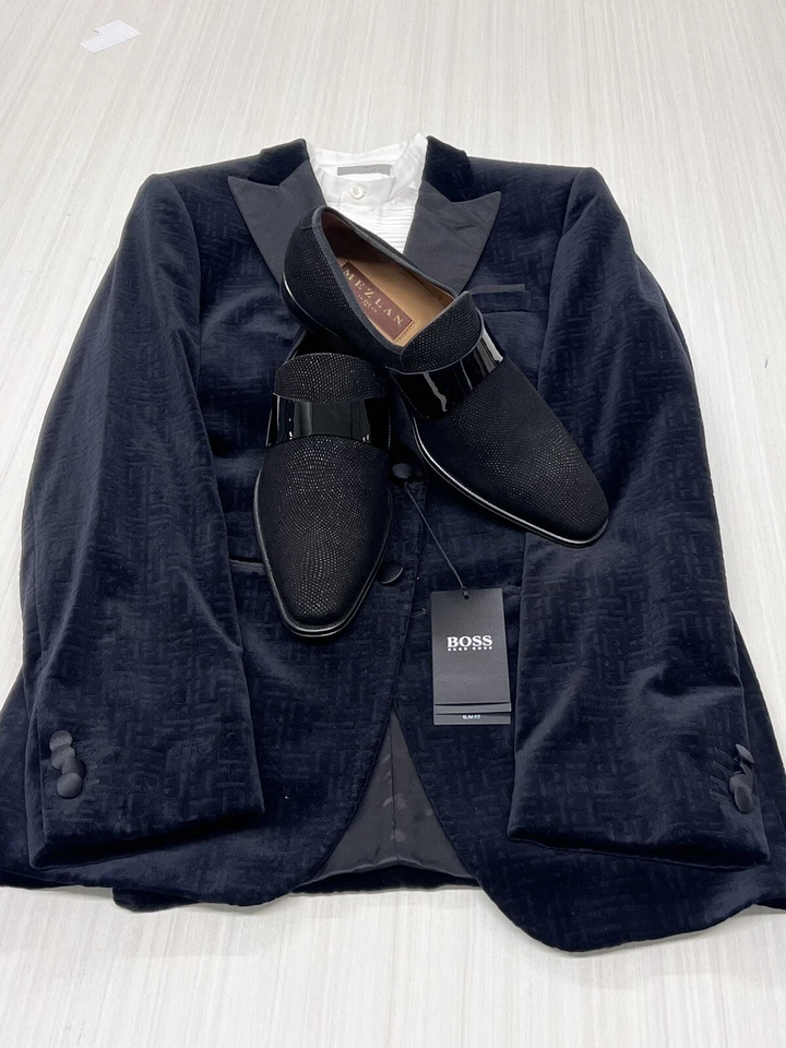 HUGO BOSS SLIM FIT TEXTURED VELVET TUX/DINNER JKT SIZE 38L - Image 4 of 4