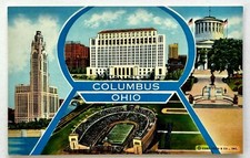1954 Greetings Columbus OH Le Veque Lincoln Tower OSU State Capitol Postcard Vtg