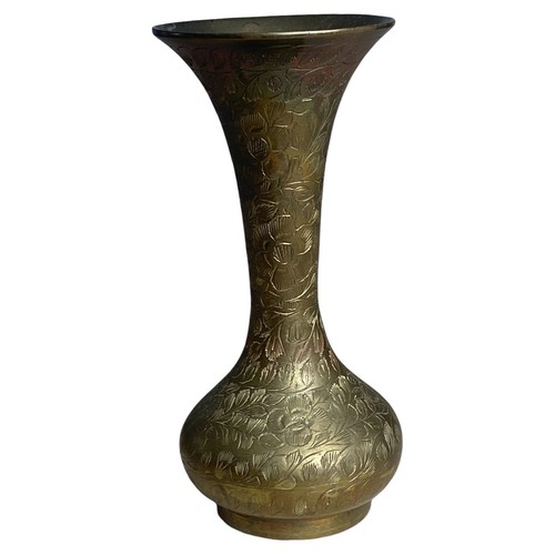 Vintage 1980's Flared Top Ball Bottom Etched India Brass Small Flower Bud Vase - Picture 3 of 4