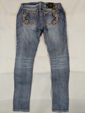 Miss Me Jeans Women's 29 Skinny Fleur De Lis Embellished Pocket Low Rise Denim