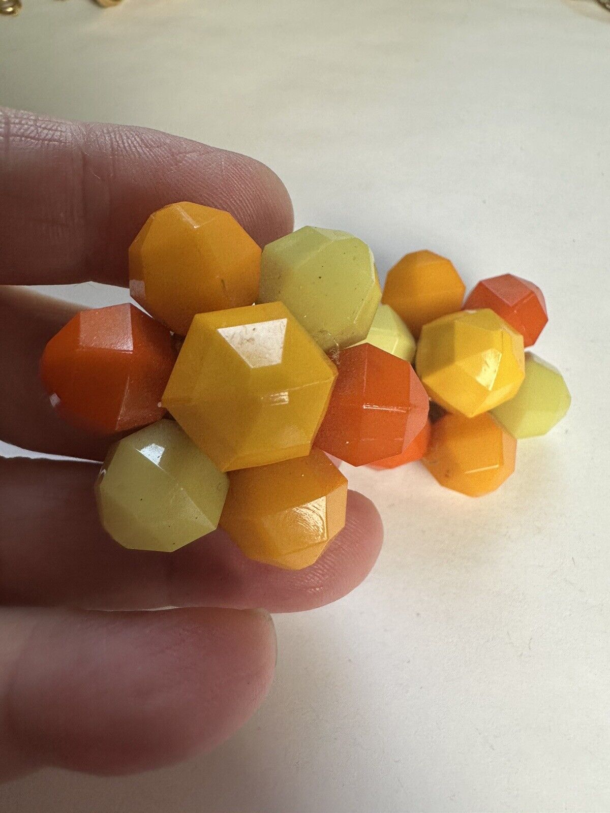 VTG Bright Sunny Yellow Orange Plastic Earrings C… - image 6