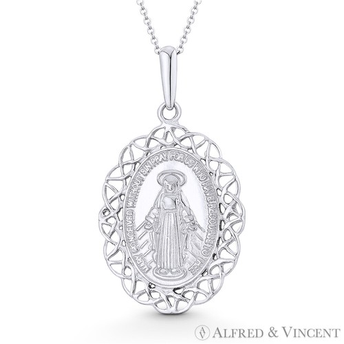 Holy Mother Mary Miraculous Medal Marian Cross 29x16mm Pendant in 14k White Gold - 第 2/3 張圖片