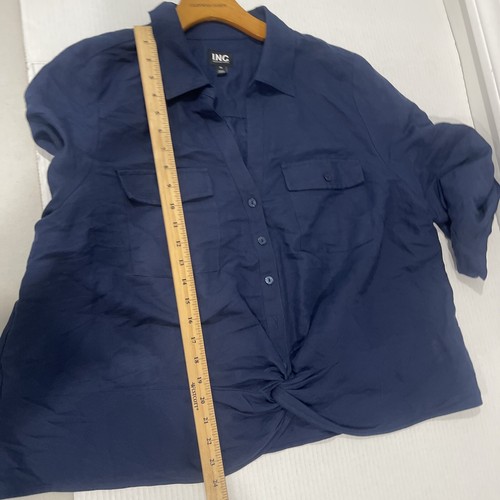 INC Plus 2 XL Navy Blue LINEN Blend Blouse Button Twist Hem SHIRT TOP 3/4 Sleeve - Picture 7 of 9