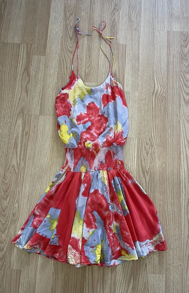 Halston наследия мака воды мираж печать шелк платье галстук через плечо размер XS красивый - Изображение 3 из 4