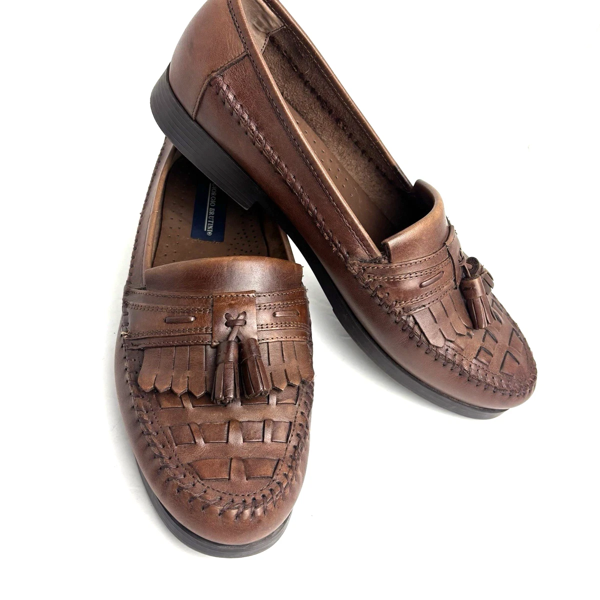 Giorgio Brutini Le Glove Brown Weaved Leather Loafers Shoes Men\'s Size 9 D Used Loafer Giorgio Brutini Le Glove Casual Shoes for Men for  main image 2