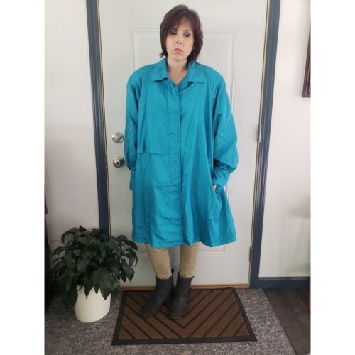 80s/90s Teal Nylon Trench Coat