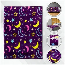 Moon & Stars Plush Blanket 50x60 Cute Kid's Blanket Purple Throw Blanket Space 