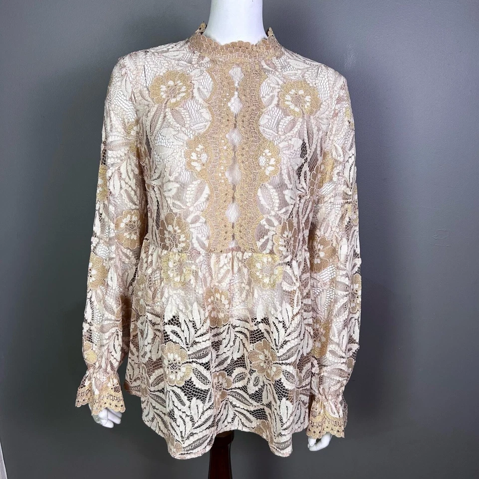 Anna Sui top grande novo com etiquetas babydoll de renda manga longa regencycore royal goth retrô