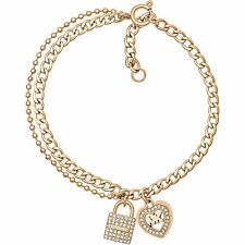 Michael Kors Charm Link Bracelet Lock Heart MK SS Ip-gold 