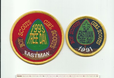 BZ SCOUT BOY & GIRL 1991 & 1993 EASTMAN TREE DAY PATCH ACTIVITY SERVICE BADGE !!