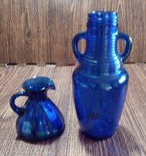 Vintage Cobalt Blue Glass Bottle Jug Style 7" Tall Cruet 3 1/4" Tall