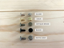 Double Cap Rivets in: Silver, Gold, Black, Antique Brass, and Matte Gray