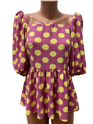 STINE GOYA Damen IRENE Bluse Top Rosa Gelb Gepunktet M