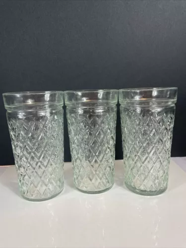 Anchor Hocking Quilted Diamond Point Tumblers Glasses 12 oz Set 3 Vtg