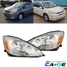 For 2004-2005 Toyota Sienna Chrome Crystal Headlights Replacement Assembly Pair