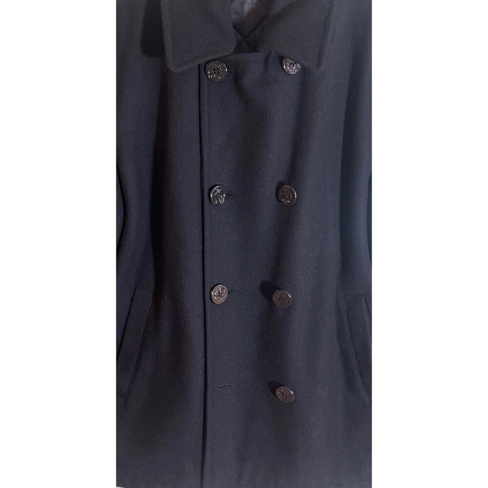 Prague Black Wool Woman's Blend Silk Lined Double Breasted Pea Coat Medium Read - Image 2 of 4