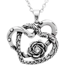 Heart Necklace Couple Heart with Rose Design Pendant white Crystal