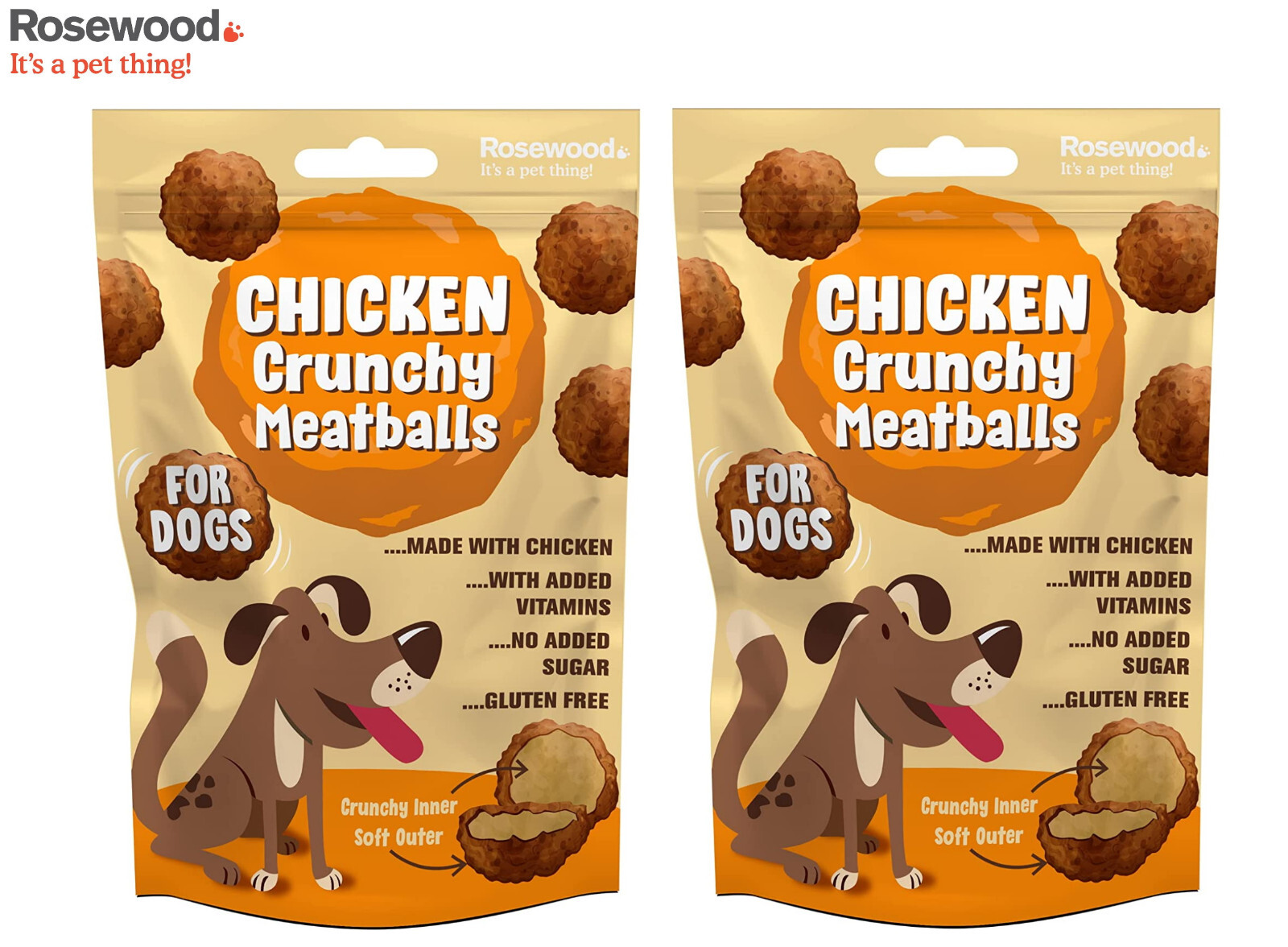 2 PACK ROSEWOOD CHICKEN CRUNCHY MEATBALLS DOG PUPPY TREATS 140G