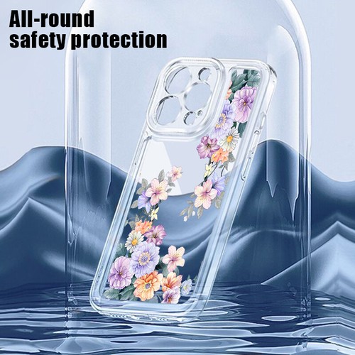For iPhone 16 15 Pro Max 14 13 12 11 XR XS Slim Clear Silicone Flower Case Cover - Picture 10 of 28