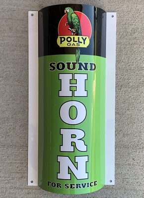 Polly Parrot Gasoline Sound Horn Service Curved Metal Gas sign Pump Oil WOW!!!