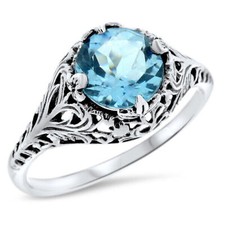 GENUINE 2 CARAT SKY BLUE TOPAZ 925 STERLING SILVER ANTIQUE STYLE RING    772X