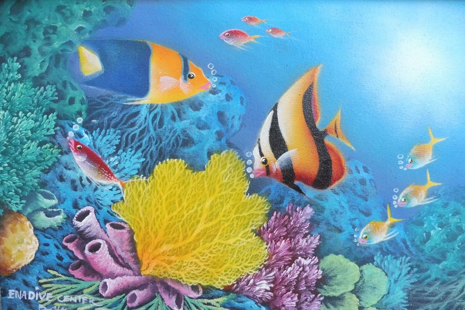 schönes Gemälde : Fische in Riff , Korallenriff , signiert - Bild 2 von 4