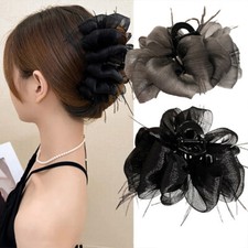 Double-Sided Ostrich Feather Tulle Shark Clip Bubble Mesh Feather Hair Clip Claw